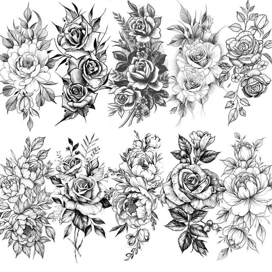 Flower Pattern Temporary Tattoo Sticker, 10pcs/set Fake Tattoo Sticker, Body Art Sticker for Women & Men, Realistic Tattoo Sticker for Arms, Neck, Ankle, Legs, Painless Body Art Decoration