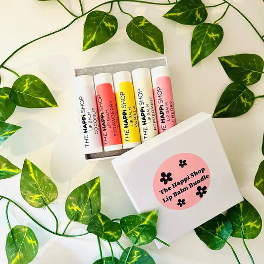 The Happi Shop Lip Balm (Cosmetic, Makeup, Beauty) Lip Care Coconut Skincare Strawberry Cherry Peppermint Vanilla with cute packaging Shea