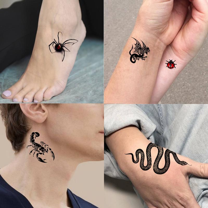 Spider Web & Snake & Scorpion & Dragon Pattern Temporary Tattoo Sticker, 15pcs/set Realistic Fake Tattoo Sticker for Party, Long Lasting 3D Fake Tattoo Sticker