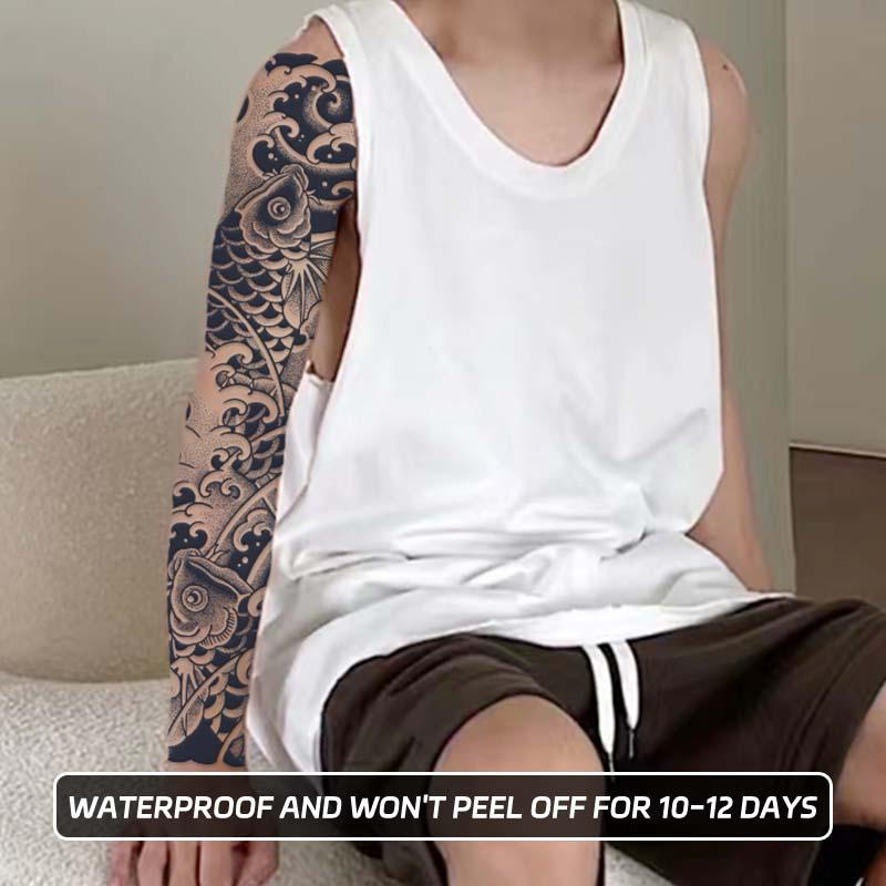 Carp Pattern Full-arm Tattoo Sticker, Temporary Tattoo for Men & Women, Realistic Fish Pattern Fake Tattoo for Adults