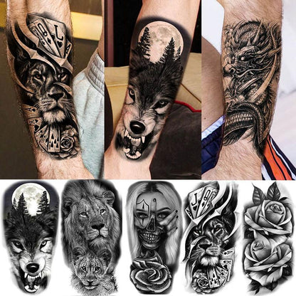 Animal & Skull Pattern Temporary Tattoo, 61pcs/set Fake Tattoo Body Art Sticker for Men & Women, Realistic Arm Tattoos for Adults, Body Art, Body Tattoos, Body Stickers Party Supplies