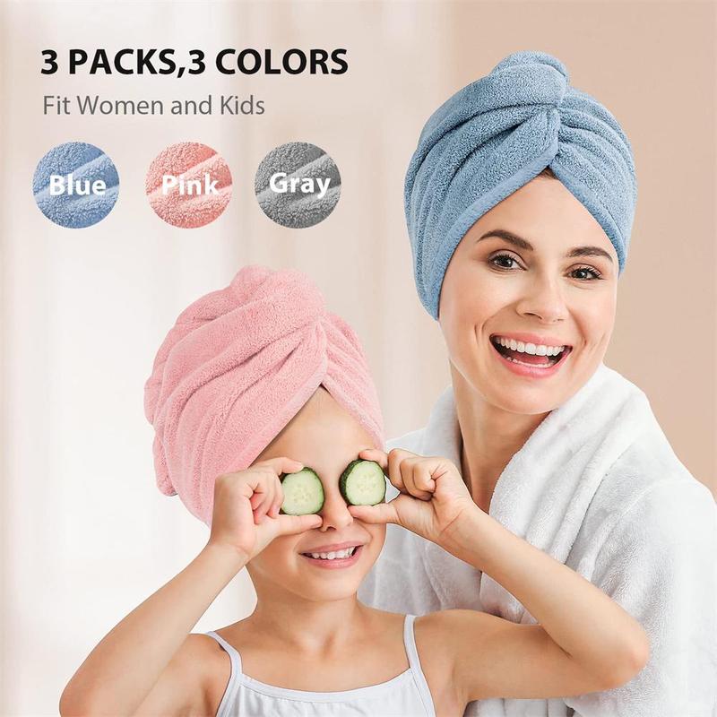 Mixed Color Microfiber Hair Towels, 3 Counts Anti Frizz Hair Turbans, Drying Hair Wrap Towels for Wet Curly Hair