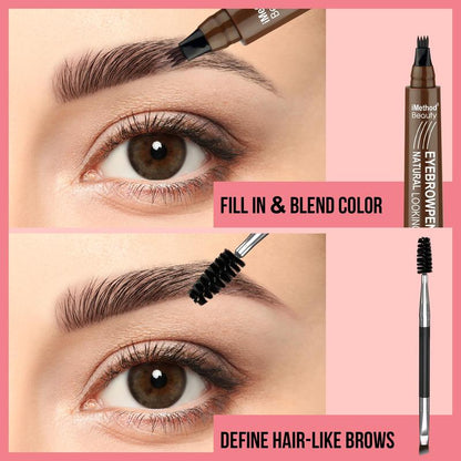 iMethod Eyebrow Pen - Eyebrow Pencil Magical Upgraded Eye Brow Pencils for Women with 4 Fork Tip & Spoolie Brush for Natural-Looking Hair-Like Defined Brows, Last All-Day, Light Brown