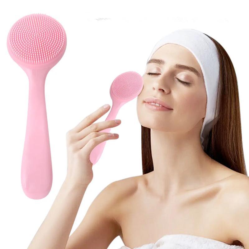 Manual Silicone Facial Cleansing Brush, Double Sided Face Scrubber for Daily Skin Care, Face Exfoliator Massage Brush Shower Cleaning Brush