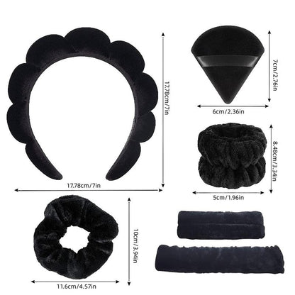 Solid Color Soft Makeup Powder Puff & Wristband & Headband Set, 7pcs Face Washing Hair Band Set, Fashion Hair Accessories for Women