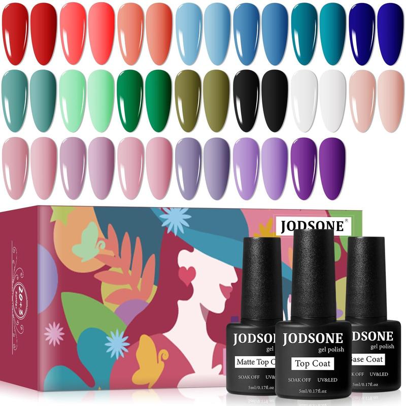 JODSONE 23 PCS Gel Nail Polish Set with Base Glossy and Matte Top Coat Multicolored Gel Nail Long Lasting Suitable for All Seasons