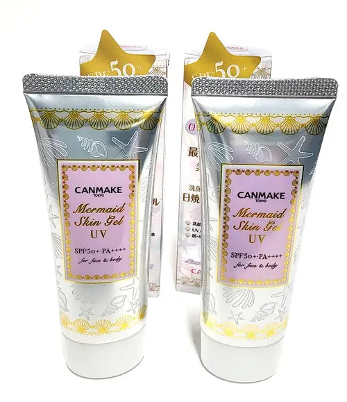 CANMAKE Tokyo Mermaid Skin Gel Sunscreen UV SPF50# 01 Clear (Pack Of 2) - Non-Greasy, Lightweight Sun Protection with a Dewy Finish, Size 40g Facial Mint Skincare