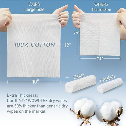 100% Cotton Disposable Face Towel Biodegradable Face Towel for Drying Face 50 Count/Box Extra Thick Soft One Time Use Face Towels 10"¡Á12" Large Clean Towels for Sensitive Skin, Baby Care