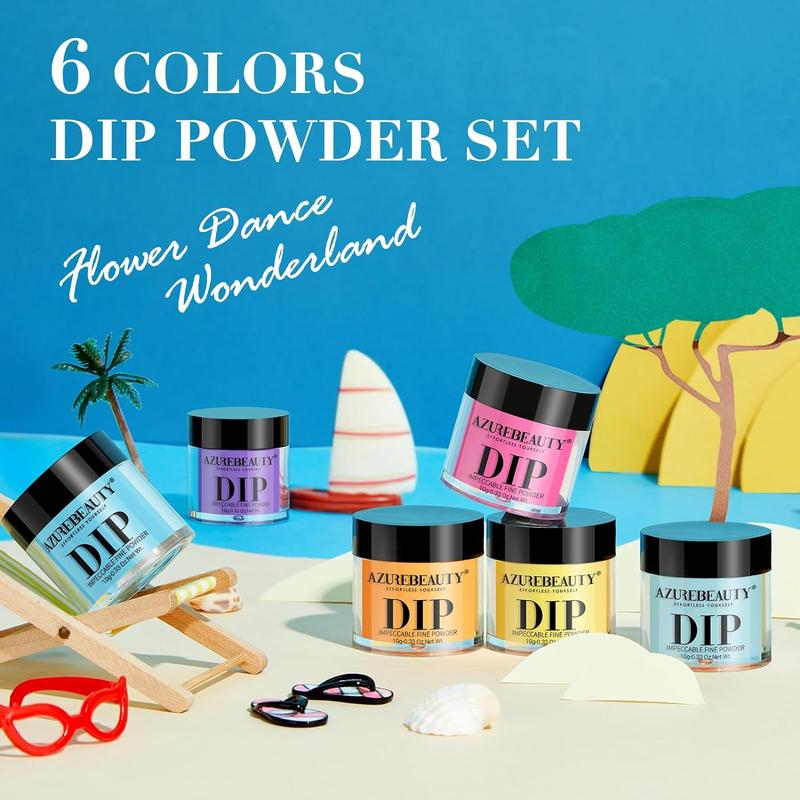 [New Product Sale] AZUREBEAUTY Bright Summer Dip Powder Nail Set, 6 Colors  Dipping Powder Nail Starter Kit French Art Manicure DIY Mother's Gift for Women, No Need Nail Lamp Cured