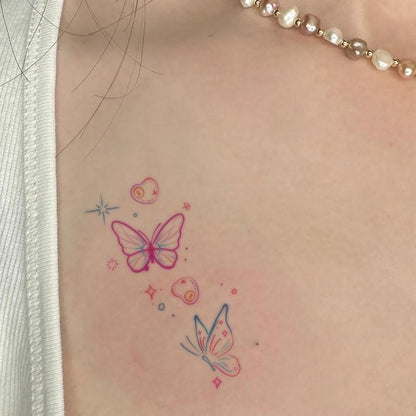 Cute Cartoon Rabbit & Butterfly Pattern Tattoo Sticker (1 Piece), Temporary Tattoo Decal For Women & Girls