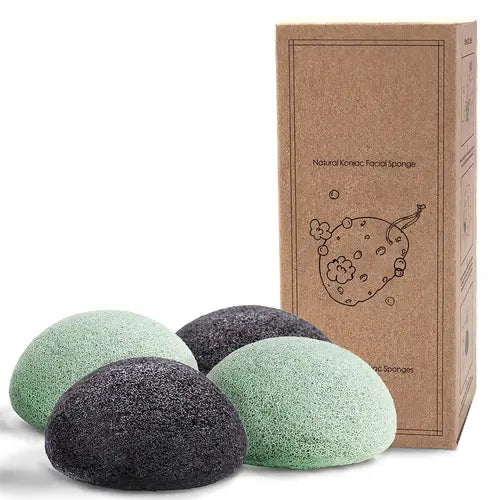 Natural Konjac Facial Sponges - for Gentle Face Cleansing and with Activated Charcoal and Aloe Vera 4pc. Set