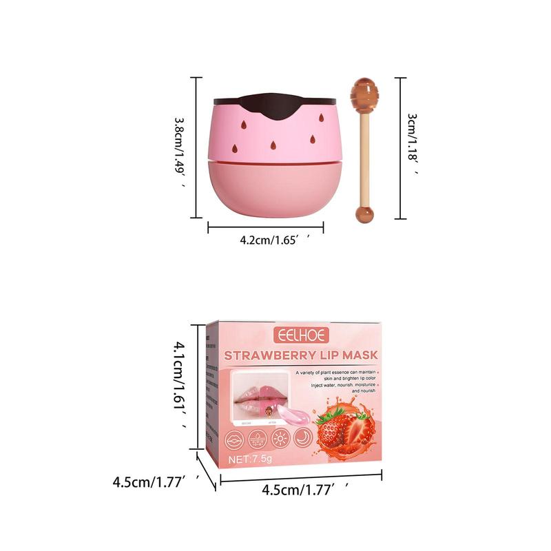 Strawberry Moisturizing Lip Mask with Lip Brush, Exfoliating Nourishing Treatment Lip Mask, Lip Care Treatment Lip Mask for Women & Men