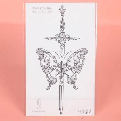 Wing & Butterfly & Sword Pattern Temporary Tattoo Sticker, 3pcs  Fake Tattoo Sticker For Men & Women, Body Art Sticker