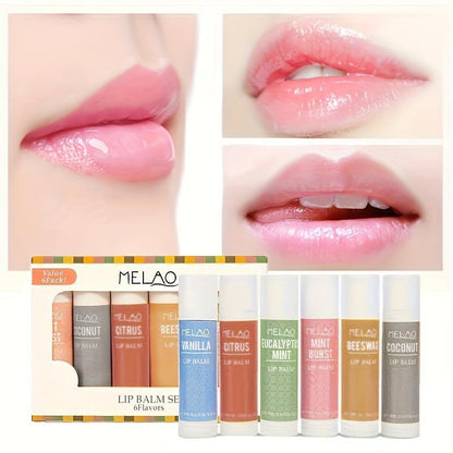 Moisturizing Lip Balm Set, 6pcs/set Mixed Flavors Lip Care Moisturizer, Hydrating Lip Care Product