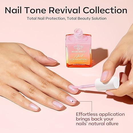 Modelones 15ml Sparkle Pink Nail Natural Concealer Foundation Polish Air Dry Nail Growth Polish for Damaged Nails Imperfection Masking Gifts for Women