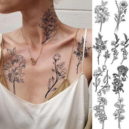 Creative Realistic Flower?Pattern Arm Tattoo Stickers, 19pcs Waterproof Temporary Tattoos, Body Art Decorations For Men & Women