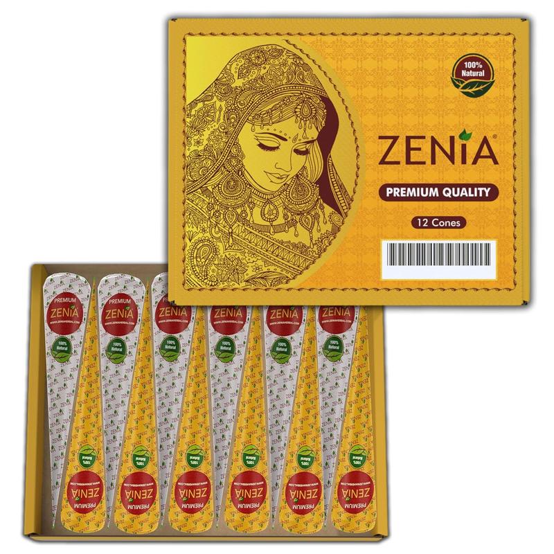 Pack of 6 Jumbo Cone - 35gm each cone Zenia Premium Henna Mehndi Cones Temporary Body Tattoos