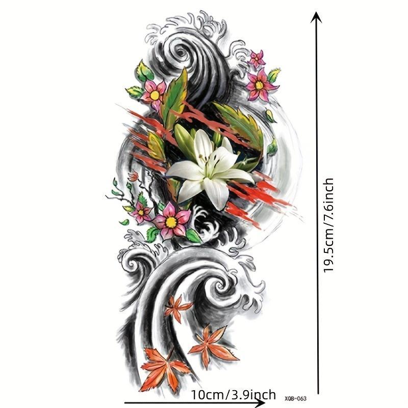 Flower Pattern Temporary Tattoo Sticker, 1 Count Waterproof Long Lasting Fake Tattoo Sticker, Body Art Sticker for Women & Men