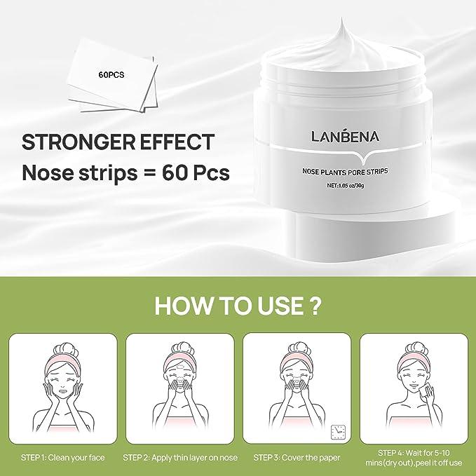 [Best Sellers]LANBENA Blackhead Pore Remover Mask Aloe extract Facial Peeling Nose Strip Acne Deep Cleansing 30g Skin care Comfort All Skin Types Gentle Smoothing Repairing