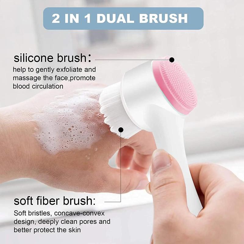 2-in-1 Skin Care Face Brush, Silicone Facial Scrubber, Manual Double Sided Foaming Face Wash Brush, Facial Skin Massager for Facial Cleaning, Exfoliating