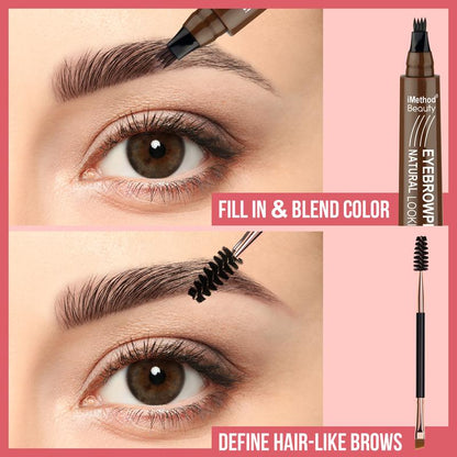 iMethod Microblading Eyebrow Pen - Eyebrow Pencil Magical Upgraded Eye Brow Pencils for Women with 4 Fork Tip & Spoolie Brush for Natural-Looking Hair-Like Defined Brows, Last All-Day