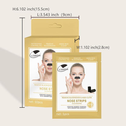 10pcs Bamboo Charcoal Blackhead Removal Mask, Nasal Blackhead Cleaning Mask Stickers, Skin Refreshing Deep Cleansing Nose Care Masks, Nose Pores Cleaning Sticker Patches