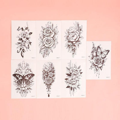 Floral & Butterfly Pattern Tattoo Sticker, 7pcs Temporary Tattoo For Women & Men, Waterproof Fake Tattoo Sticker, Body Art Sticker