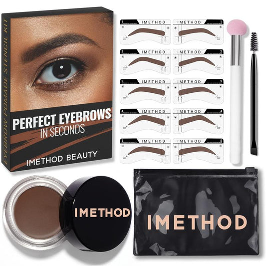 iMethod Eyebrow Stamp and Eyebrow Stencil Kit - Eye Brow Stamping Kit, Brow Stamp Kit, Brow Stencil and Stamp Kit, Brow Trio Eyebrow Kit, Perfect Bushy Eyebrows