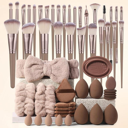 Professional Makeup Tool Set, 54pcs/set Makeup Brush & Sponge & Puff & Headband & Brush Cleaning Bowl Set, Multi-sue Facial Makeup & Cleaning Accessories, Makeup Brushes, Makeup Products,?Back To School