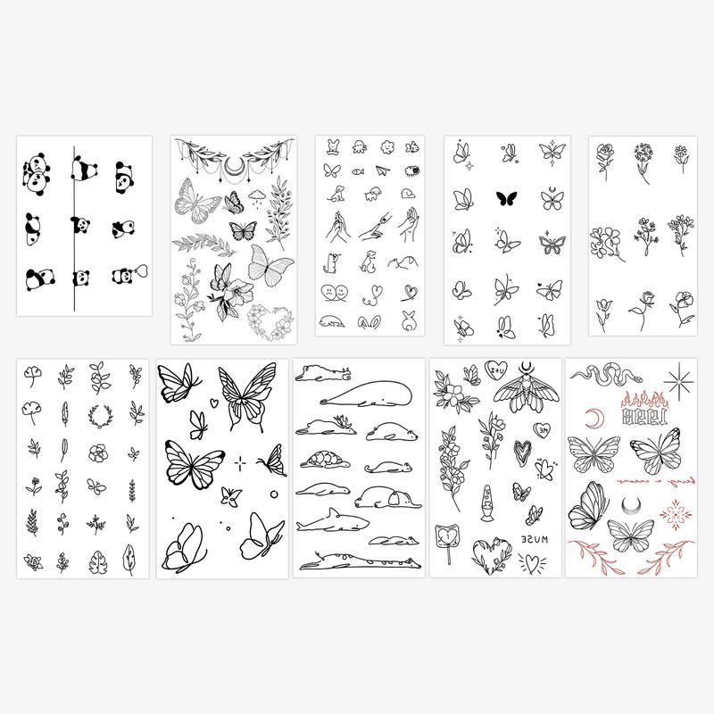 Mix Styles Temporary Tattoo Stickers, 10pcs/set Cartoon Animal & Flower Patterns Tattoo Sticker for Women & Men, Body Art Fact Art Stickers for Face Arm Neck