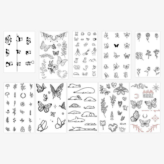 Mix Styles Temporary Tattoo Stickers, 10pcs/set Cartoon Animal & Flower Patterns Tattoo Sticker for Women & Men, Body Art Fact Art Stickers for Face Arm Neck