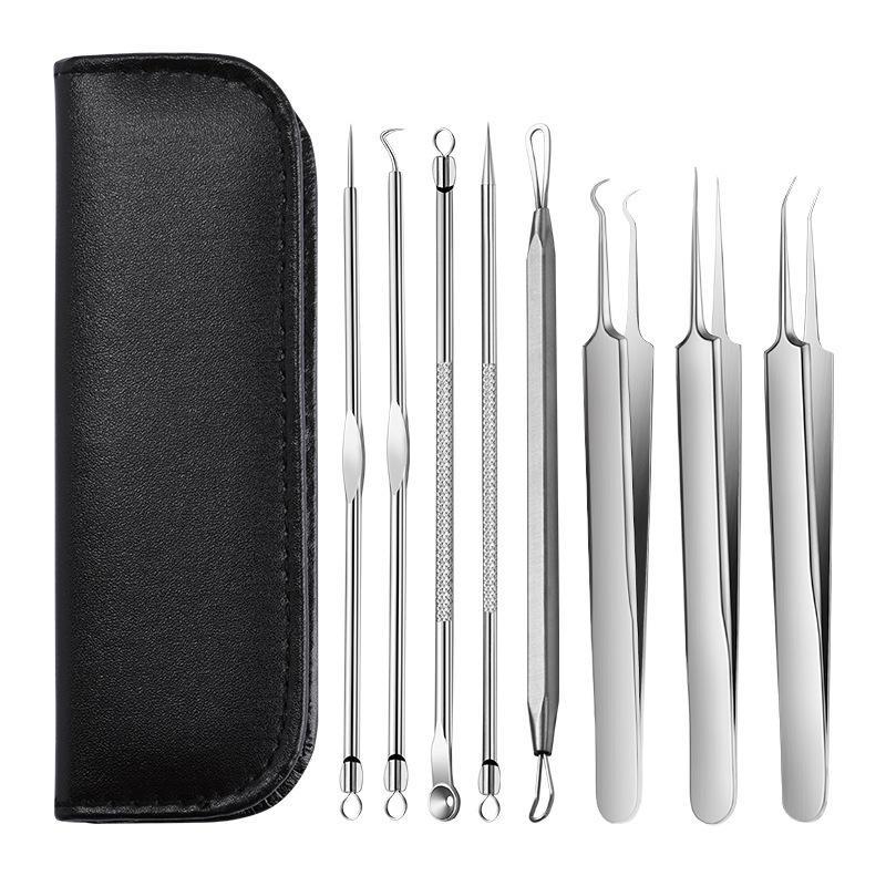 Stainless Steel Blackhead Remover Kit with Storage Bag, 8 Counts/set Blackhead Cleaning Kit, Professional Skincare Tools for Women & Men