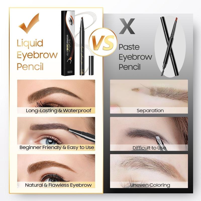 Eyebrow Pencil Microblading Pen, Liquid Waterproof Brow Pen with 4 Micro-Fork Tip, Long-Lasting Eyebrow, Smudge-Proof Eyebrow Makeup, Natural Eyebrow Hair Stays on All Day