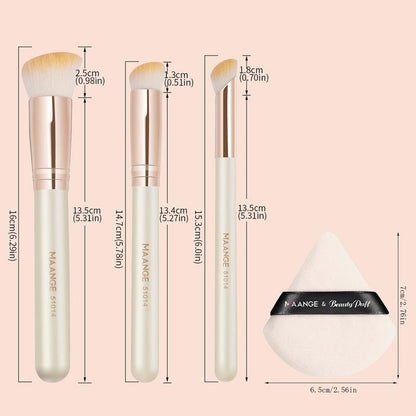 Comfort Makeup Brush Set with Dry Use Puff, 5 Counts/set Versatile Soft Cosmetic Product Makeup Tools for Foundation, Powder, Lip Balm, Summer Makeup