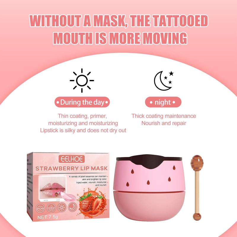 Strawberry Moisturizing Lip Mask with Lip Brush, Exfoliating Nourishing Treatment Lip Mask, Lip Care Treatment Lip Mask for Women & Men