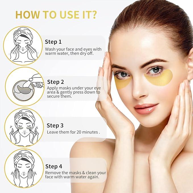 20 Pairs-24k Gold Under Eye Patches - Anti-Aging Collagen & Hyaluronic Acid Eye Mask for Dark Circles, Puffiness, and Wrinkles - Refresh Your Skin Moisturizing, Revitalization, Dark Circles, Smoothening, Brightening, Tightening, Nourishing