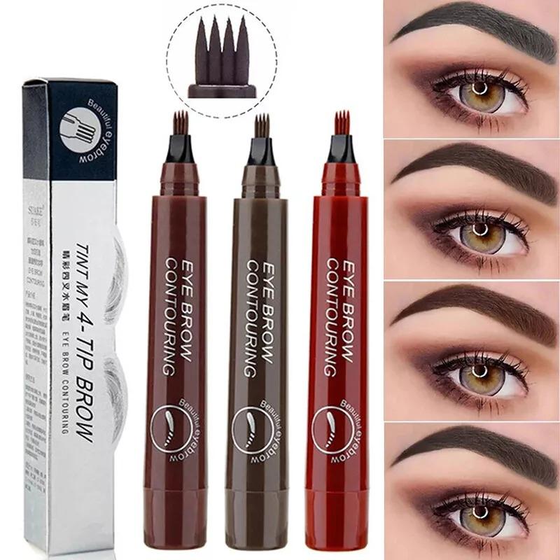 Waterproof Four-tooth Liquid Eyebrow Pencil, Long Lasting Eyebrow Liquid Pencil, Sweat Proof High Pigmented Brow Shading & Filling Pencil,Makeup Tool Easy To Apply, Music Festival Makeup Supplies