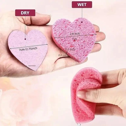 Disposable Heart Shaped Facial Cleansing Puff, Facial Washing Sponge, Skincare Tool, Dual Sided Facial Scrubber, Compressed Facial Sponges for Travel