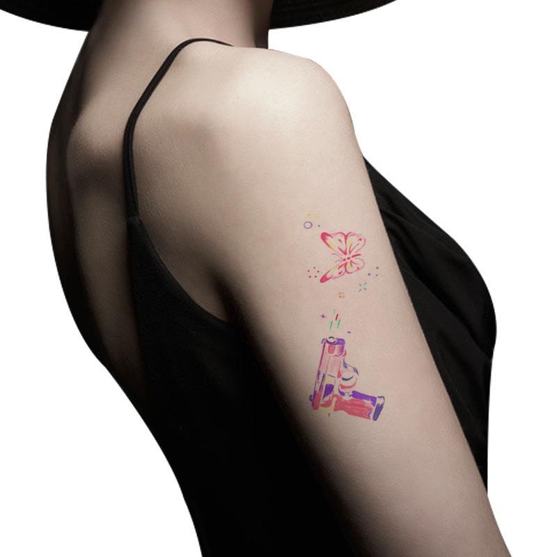 Mixed Color Butterfly & Bullet Pattern Temporary Tattoo Sticker, Waterproof Long Lasting Fake Tattoo Sticker For Women & Girls