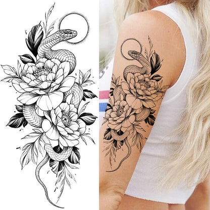 Floral & Snake Pattern Temporary Tattoo Sticker, 8pcs Aesthetic Fake Tattoo Sticker, Body Art Sticker for Women & Men