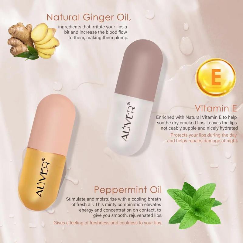 Day & Night Use Lip Plumper, 2 Counts/set Vitamin E & Natural Ginger Oil Lip Plumper, Lip Care Product for Women & Girls