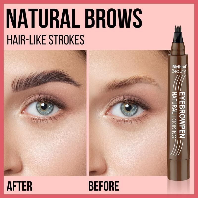 iMethod Microblading Eyebrow Pen - Eyebrow Pencil Magical Upgraded Eye Brow Pencils for Women with 4 Fork Tip & Spoolie Brush for Natural-Looking Hair-Like Defined Brows, Last All-Day