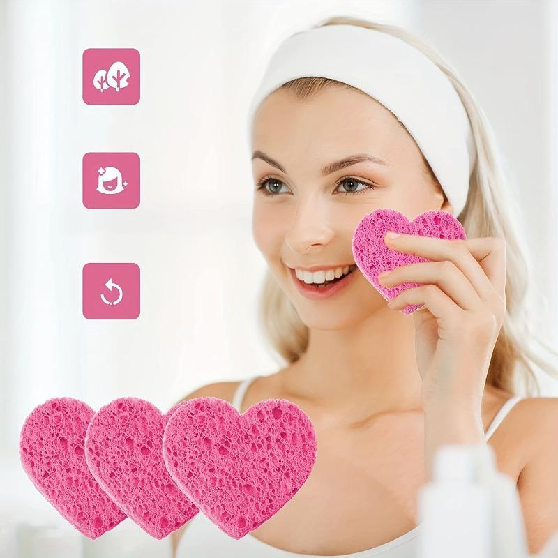 20pcs Portable Heart Shape Compressed Facial Sponge, Honeycomb Facial Cleansing Pad, Skin Friendly Cleansing Exfoliating Wood Pulp Makeup Removal Pad, Facial Cleansing Tool