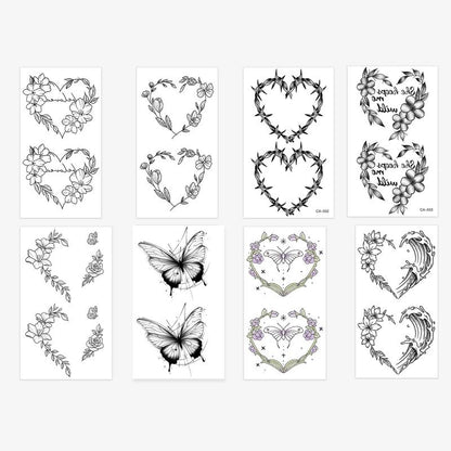 Heart & Wreath Design Waterproof Tattoo Stickers, 8pcs/set Mixed Patterns Temporary Tattoo Sticker for Women & Girls, Body Art Face Art Stickers