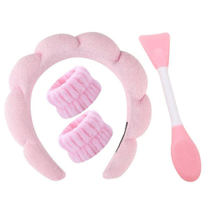 Skincare Tool(4pcs/set), Double-ended Facial Cleansing Brush, Face Scrubber, Soft Wristband & Cloud Headband, Face Wash Tool for Women & Girls