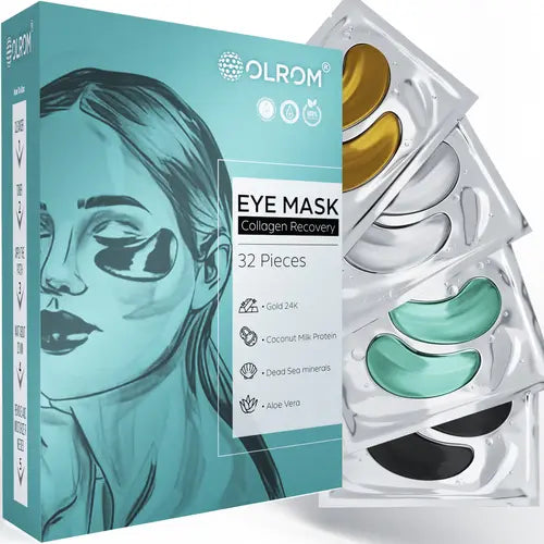 Collagen-Enriched Eye Mask - 16 pairs with 24k Gold, Dead Sea Minerals, Coconut Milk Protein and Aloe Vera under eye patches - Hydrating Hyaluronic Acid for Dark Circles & Puffiness