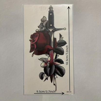 Rose & Sword Pattern Temporary Tattoo Sticker, 1 Sheet Waterproof Fake Tattoo Sticker, Body Art Sticker for Women & Men