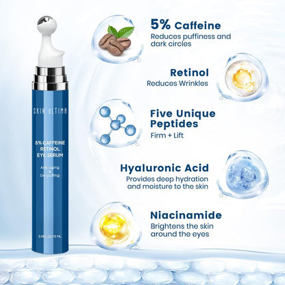 5% Caffeine & Retinol Eye Serum and Under Eye Roller Cream with 360¡ã Massage Ball Roller - Reduce Dark Circles, Puffiness, Wrinkles, Fine Lines, and Under-Eye Bags - 0.5 fl oz Dong-yu