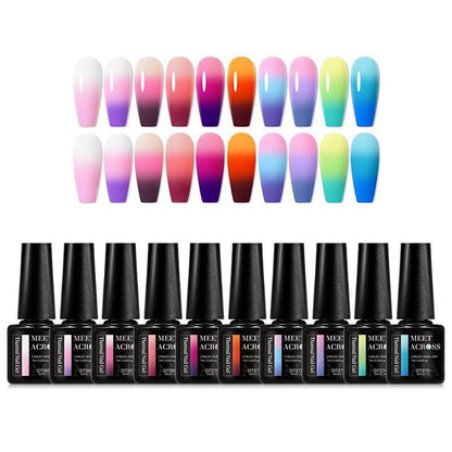 10-color Temperature Color Changing Gel Nail Polish Set, 1 Set Long Lasting Shimmering Nail Art DIY For Women & Girls, Nail Art & Nail Polishes