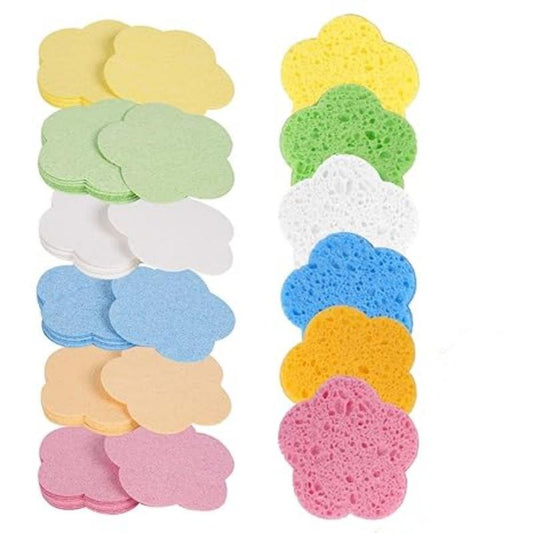 Flower Shaped Facial Cleansing Sponge, 60pcs/set Soft Face Cleansing Sponge, Face Cleaning Puff, Makeup Accessories